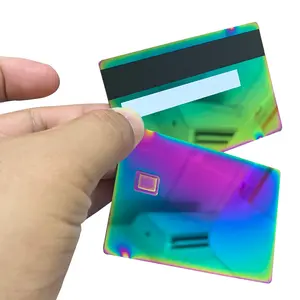 Tarjeta de metal con espejo arcoíris, tarjeta de regalo colorida con logotipo grabado