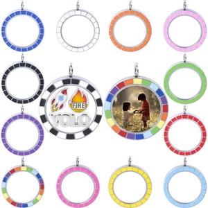 Medallón flotante de acero inoxidable al por mayor, colgante de joyería de memoria viva de cristal, medallones redondos negros para mujer - Product Image 3