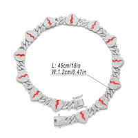 Collier en alliage style hip-hop européen et américain, chaîne cubaine, cœur craquelé, tendance, raffiné, luxe léger, avec cristaux