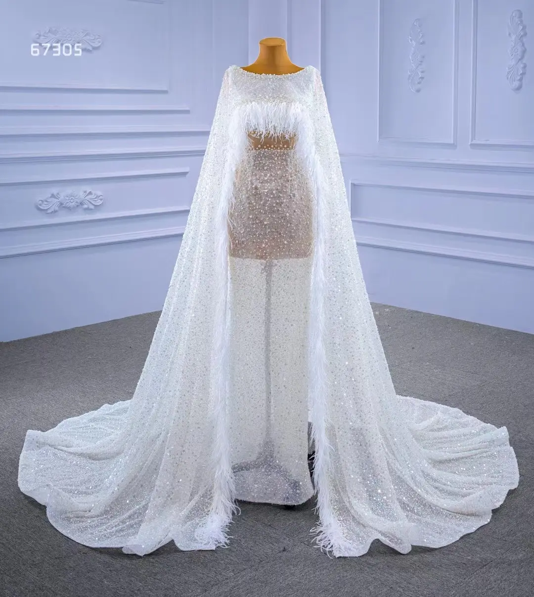 Feishiluo Sexy bridal dress with shawl luxury bead lace wedding dresses for women Fashion dress