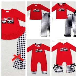 Pyjamas assortis pour frères et sœurs, imprimés Valentine's Day Truck Love, rouges, d'été, respirants, confortables et doux pour enfants - Product Image 1