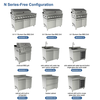 Cuisine extérieure modulaire en acier inoxydable 304 avec îlot barbecue, évier, réfrigérateur, rangement, plateau en marbre, tiroir coulissant et panier de rangement