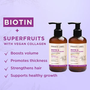 Set di Shampoo e balsamo con biotina e superfrutto con Logo personalizzato con collagene vegano, burro di Aloe e karité, parabeni e Silicone - Product Image 2