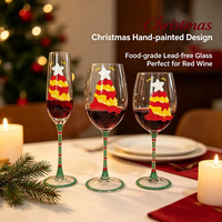Verre à vin à long pied rayé rouge et vert, peint à la main, design de Noël personnalisé, élégant, sans plomb, pour la décoration de table et l'usage commercial
