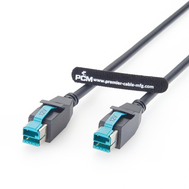 12V Powered USB Male to Male Data Cable Overmolded Plug USB PlusPower Cable for POS System Printer Barcode Scanner Terminal