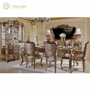 Conjunto de muebles de comedor de lujo, hechos de madera maciza, mesa de comedor barroca