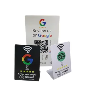 Özelleştirilmiş Qr kodu Google İnceleme akrilik Nfc google yorum Uv 13.56mhz menü standı taramak için Touchless Nfc ekran standı