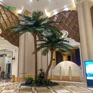 Custom Nep Grote 5M-8M Palm Tropische Sierplastic Glasvezel Planttall Reus Grote Kunstmatige Palm Kokospalm Boom Voor Hotel