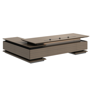 Scrivania Direzionale Moderna di Lusso a L, Tavolo da Ufficio in Legno per CEO e Presidenti con Mobile Laterale e Spazio di Archiviazione - Product Image 6