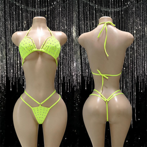 Sparkly <b>Rhinestone</b> <b>Bikini</b> Set Exotic Dancewear Stripper Outfits Performance Wear for Stage Shows - Product Image 4