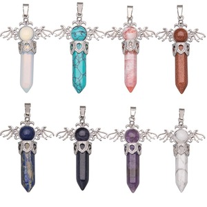Colgantes de cristal curativo alas de Ángel piedra natal lapislázuli joyería piedra preciosa mujeres hombres bala gótica Cruz colgante para la fabricación de collares