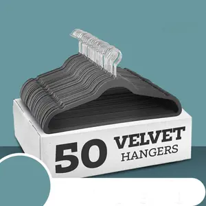 Lindon Velvet Hanger 50 Pack Space Save Non-slip Padded Rose Gold Hook Flocked White and Black Velvet Clothes Hangers