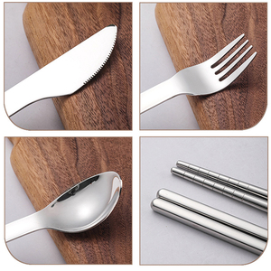 Ensemble de couverts portables en acier inoxydable argenté 3 pièces (cuillère, fourchette, couteau) pour pique-nique, voyage, <span class=keywords><strong>camping</strong></span> en plein air avec étui – Vente en gros - Product Image 3