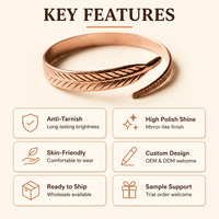 Gelang Manset Tembaga Murni Vintage Unisex Dapat Disesuaikan, Berukir Laser Motif Bulu, Tahan Gores, Tahan Benturan, Hipoalergenik