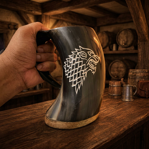 Jarra Vikinga de Cuerno, Moderna, Ecológica, Hecha a Mano, Impermeable, de Cuerno de Búfalo, para Bebidas, Cerveza, Champán, con Impresión de Logotipo Personalizado, Regalos - Product Image 1