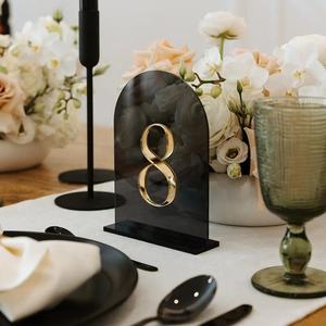 Custom Modern <b>Acrylic</b> Table Number 8 Black <b>Mirror</b> Arched Design Elegant Wedding Reception Decor 6in Height - Product Image 1