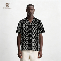 Chemise à motif pour homme en poly-linens Mono Interlock, noire et crème, style cubain, pour les vacances à la plage