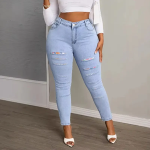 Livraison Gratuite aux USA - Jeans <span class=keywords><strong>Mom</strong></span> <span class=keywords><strong>Taille</strong></span> Haute Coupe Ajustée Extensible Longueur Cheville <span class=keywords><strong>Pantalon</strong></span> Skinny en Denim pour Femmes Rondes Style Été - Product Image 3