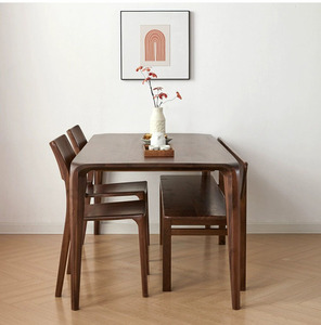 Ensemble <span class=keywords><strong>de</strong></span> table à manger design nordique moderne pas cher, plateau rectangulaire en <span class=keywords><strong>placage</strong></span> <span class=keywords><strong>de</strong></span> <span class=keywords><strong>bois</strong></span>, 4 chaises, structure en <span class=keywords><strong>bois</strong></span> - Product Image 6