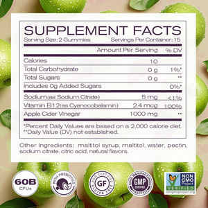Gomitas de Vinagre de Sidra de Manzana con Vitamina B12, Sin Gluten, Aumenta la Energía, Apoya la Digestión y la Pérdida de Peso - Product Image 2
