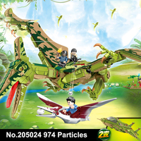 974 + buah 2023 Set blok hutan Pterodactyl Set blok bangunan untuk anak laki-laki membangun figur dinosaurus mainan DIY Kit batu bata
