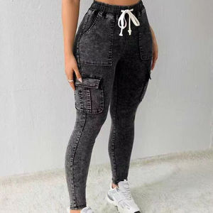 <span class=keywords><strong>Pantalones</strong></span> vaqueros de <span class=keywords><strong>Mujer</strong></span> personalizados de cintura alta, <span class=keywords><strong>pantalones</strong></span> Cargo ajustados elásticos lisos con logotipo de talla grande, <span class=keywords><strong>pantalones</strong></span> vaqueros <span class=keywords><strong>colombianos</strong></span> con bolsillos medianos para mamá - Product Image 1