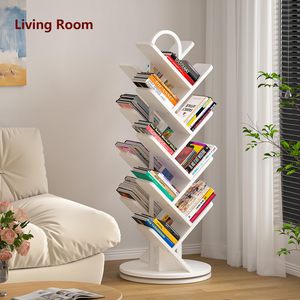 Libreria Angolare Girevole Vintage in Stile Nordico, Bianca, da Terra a Soffitto, Rotazione a 360 Gradi, Libreria in Legno Fai-da-Te - Product Image 4