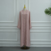 4 couleurs disponibles, robe Abaya musulmane modeste pour femmes, style Dubaï, dentelle perlée, ensemble 3 pièces, hijab intérieur, Ramadan, Eid