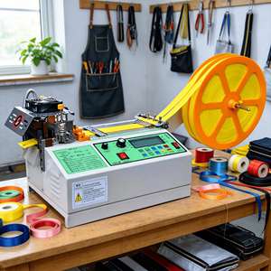 Machine de découpe automatique programmable à couteaux chauds et froids informatisée haute vitesse pour sangles, élastiques et fermetures éclair - Product Image 1