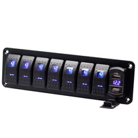 Panneau de commutation à bascule étanche 12V 24V 8 interrupteurs avec chargeur USB double 4.2A et rétroéclairage LED bleu pour marine, camping-car, camion