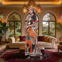 Abaya Maxi Modeste en Polyester Fait Main pour Femme, Élégante et Décontractée, Imprimé Floral, Respirante, Style Musulman, Idéale Automne-Été