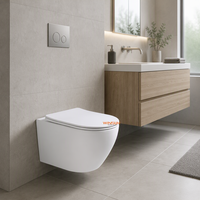 Cuvette de toilette murale moderne en céramique avec siphon en P, finition or brossé