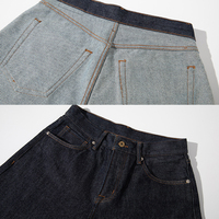 Denim épais liseré de haute qualité 25 oz fermeture à glissière bleu foncé jambe droite Cargo Jeans pantalon pour hommes