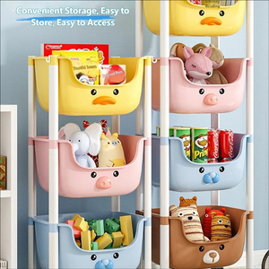 Étagère de rangement pour jouets d'enfants en plastique durable à double niveau, mobile, avec roulettes, pour le rangement dans le salon - Product Image 3