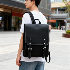 Waterproof Anti Dirty <b>Laptop</b> <b>Backpack</b> Men <b>Women</b> Simple Style Solid Color Flap Closure PU Material Daypack - Product Image 2