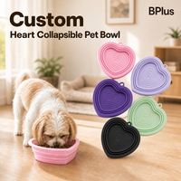 Bol pliable en silicone BPlus en forme de cœur pour animaux de compagnie, plat de voyage portable pour chiens et chats, pour les promenades en extérieur, vente en gros