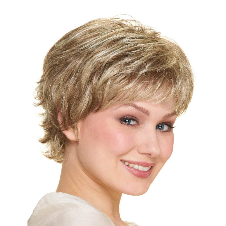 8inch High Quality Heat Resistant Women Mechanism Synthetic Wig with Bang Layered Short Wig for Women