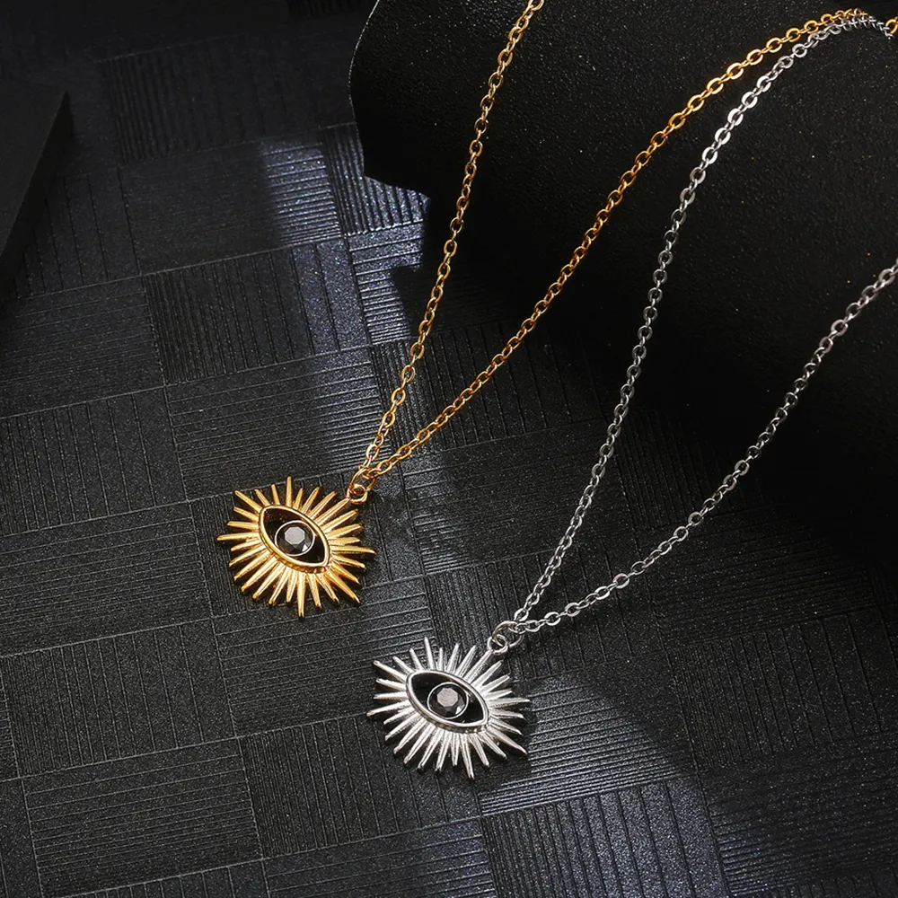 Zarte Zirkon Edelstahl plattiert 18 Karat Gold Halskette No Fade Black Devil Eye Halskette Schmuck für Frauen