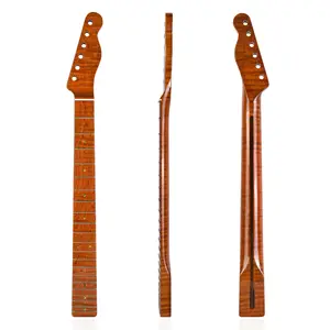 卸売 21ギターネック-カスタムロゴ21フレットブライトタイガーパターンローストメープルギターハンドルネックTL牛骨上部枕用