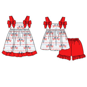 Précommande MOQ 5 – Nouveaux nœuds de drapeau du 4 juillet pour filles, étoiles, en coton biologique/spandex, doux, vêtements de boutique pour tout-petits, vente en gros - Product Image 1