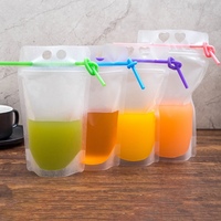 Emballages liquides pour boissons en sachet refermable transparent à vente chaude, sachets en plastique pour boissons avec paille