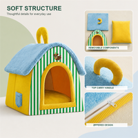 Maisonnette d'intérieur douce pour chats et petits chiens, lit pour animaux rayé avec support en éponge et coussin amovible