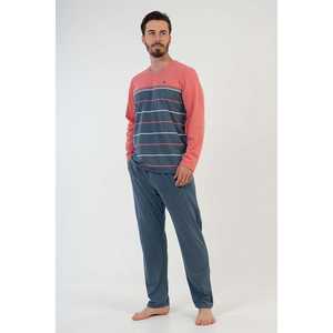 <b>Men's</b> Coral <b>Pajama</b> <b>Set</b> 100% Cotton Knitted Long Sleeve Sleepwear Plus Size - Product Image 6