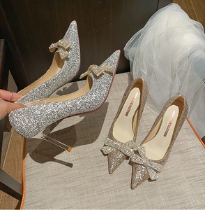 Factory Wholesale Spring/Summer Collection New High Heels Silver Crystal Princess Shoes Straps Button <b>Cushioned</b> Fashioned - Product Image 4