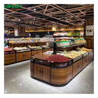 Staal houten fruit- en groentepresentatierek, schap, standaard, productenrek, tafel voor supermarkt