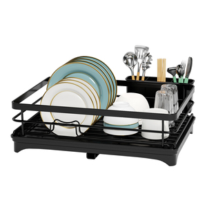 Égouttoir à vaisselle télescopique robuste en acier thermolaqué avec plateau de drainage amovible pour garder le comptoir au sec et décoré - Product Image 1