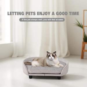 เก้าอี้โซฟาผ้ากำมะหยี่สำหรับสัตว์เลี้ยงขนาดเล็กที่นอนโซฟาสีเทาเหมาะกับฤดูหนาวพร้อมเบาะฟองน้ำถอดออกได้และซักได้ - Product Image 5