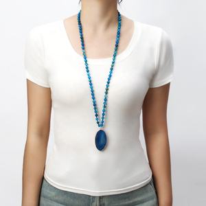 Joyería personalizada para mujer, piedra marina, tira de ágata de bambú, collar de piedra de ágata, collar con Colgante de Piedra de gota de ágata grande Irregular - Product Image 2