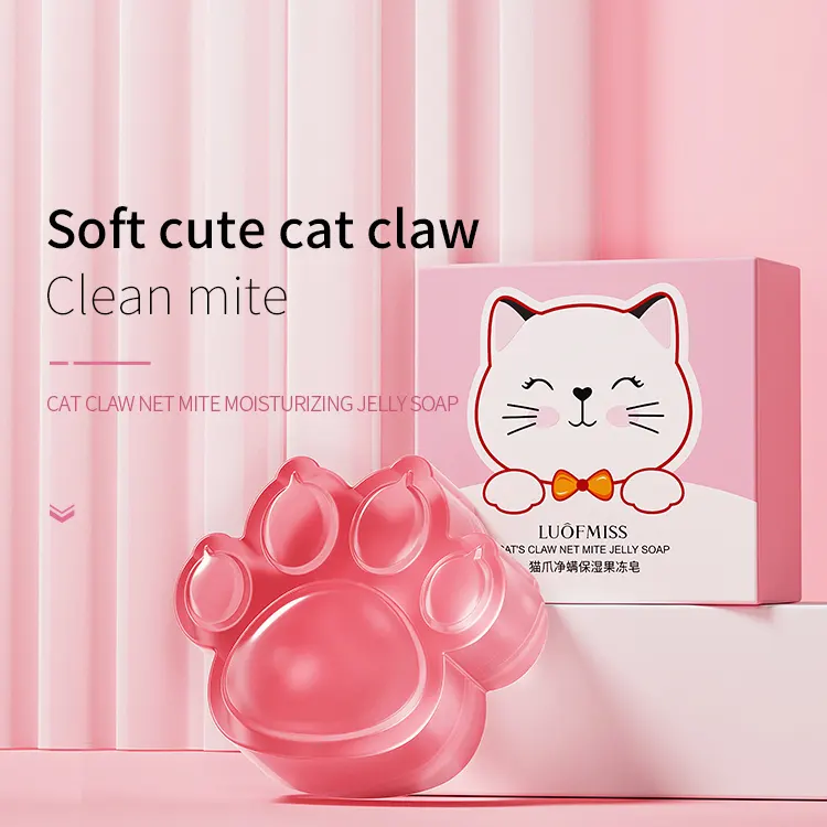 LUOFMISS OEM Katzen klauen form entfernt Milben Tiefen reinigung rosa Hautpflege öl Kontrolle Bleaching natürliche Hand Körper Bad Wasch seife