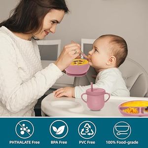 Juego de Platos para Bebé Libres de BPA, Juego de Cena para Niños de Silicona de 6 Piezas, Juego de Alimentación para Bebé 100% de Silicona con Plato Dividido y Tazón con Succión - Product Image 5